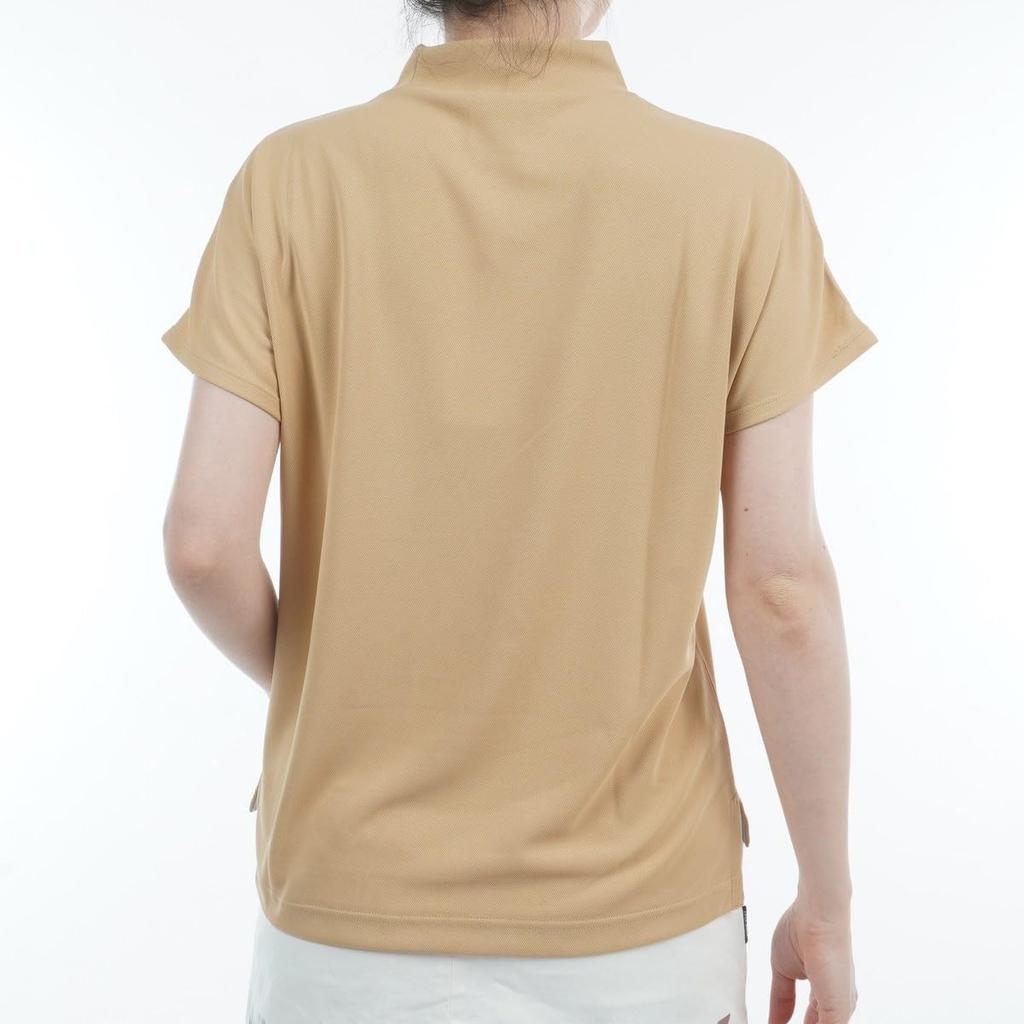 Champion Short Sleeve Mock Neck Shirt Sand UV Logo Women's (CW-BG309), Beige, Breathable, Heat-Shielding, Protection, Quick-Drying, One-Point