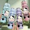 1PC Funny Cow Cow Slogan Cartoon 750ml Color Plastic Sports Water Bottle Leakproof Flip Straw Lid Suitable for Sports Office Home Use