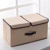 Cotton Fabric Foldable Storage Box Large Double Lid With Cover Organizer Underwear Miscellaneous Items Bedroom Arrangement Case