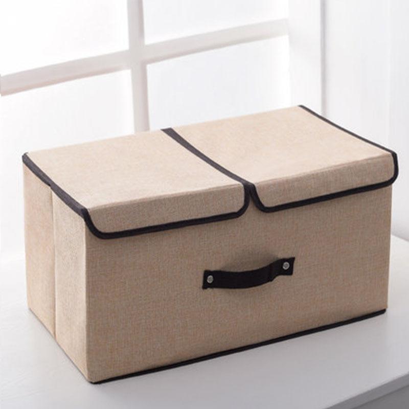 Cotton Fabric Foldable Storage Box Large Double Lid With Cover Organizer Underwear Miscellaneous Items Bedroom Arrangement Case