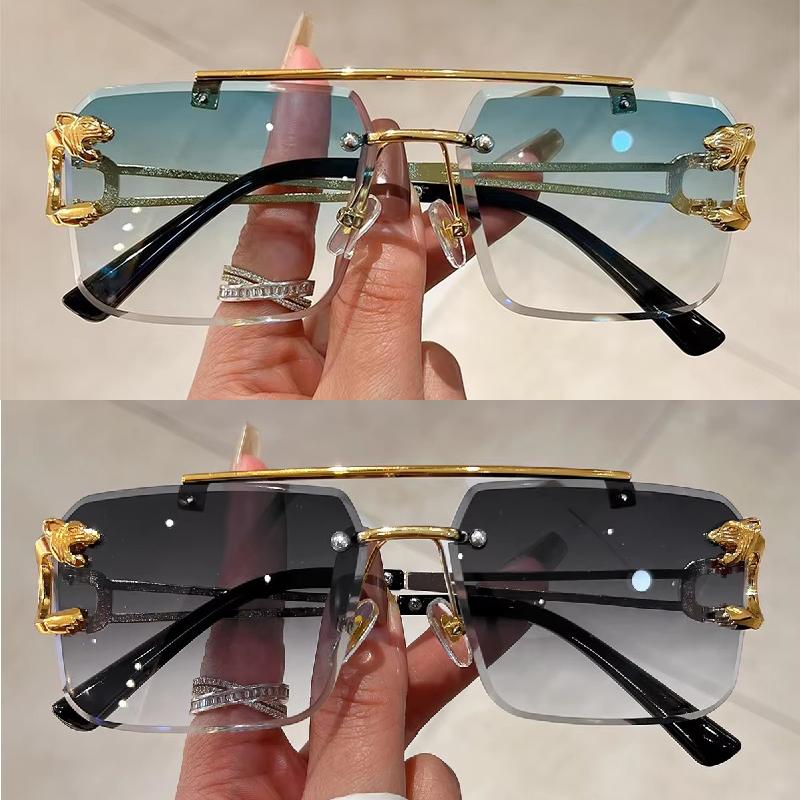 2 Pairs Per Set Rimless Square Sunglasses Fashion Vintage Double Bridge Gradient Shades Trendy Luxury Brand Design Sun Glasses