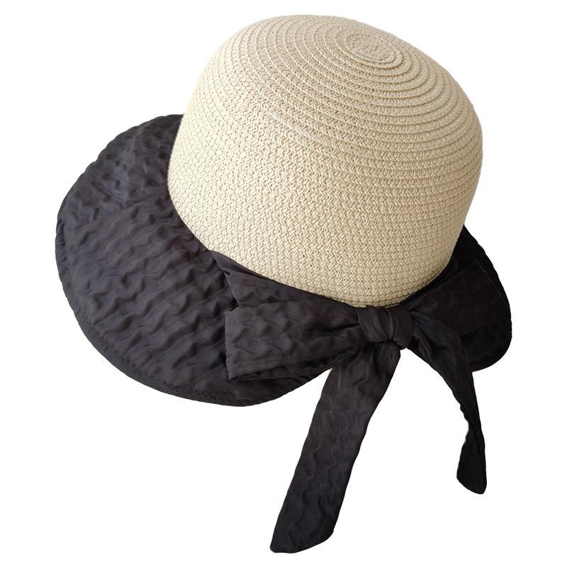 Spring and Summer Pleated Bow Sun Hat Children's Fashion Versatile Splicing Straw Hat Sun Protection Sun Bucket Hat