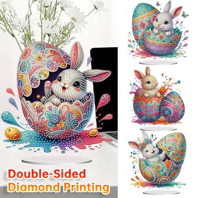 5D DIY Easter Egg Bunny Acrylic Double-Side Special Shaped Diamond Art Tabletop Decorations Diamond Painting Desktop Decorations