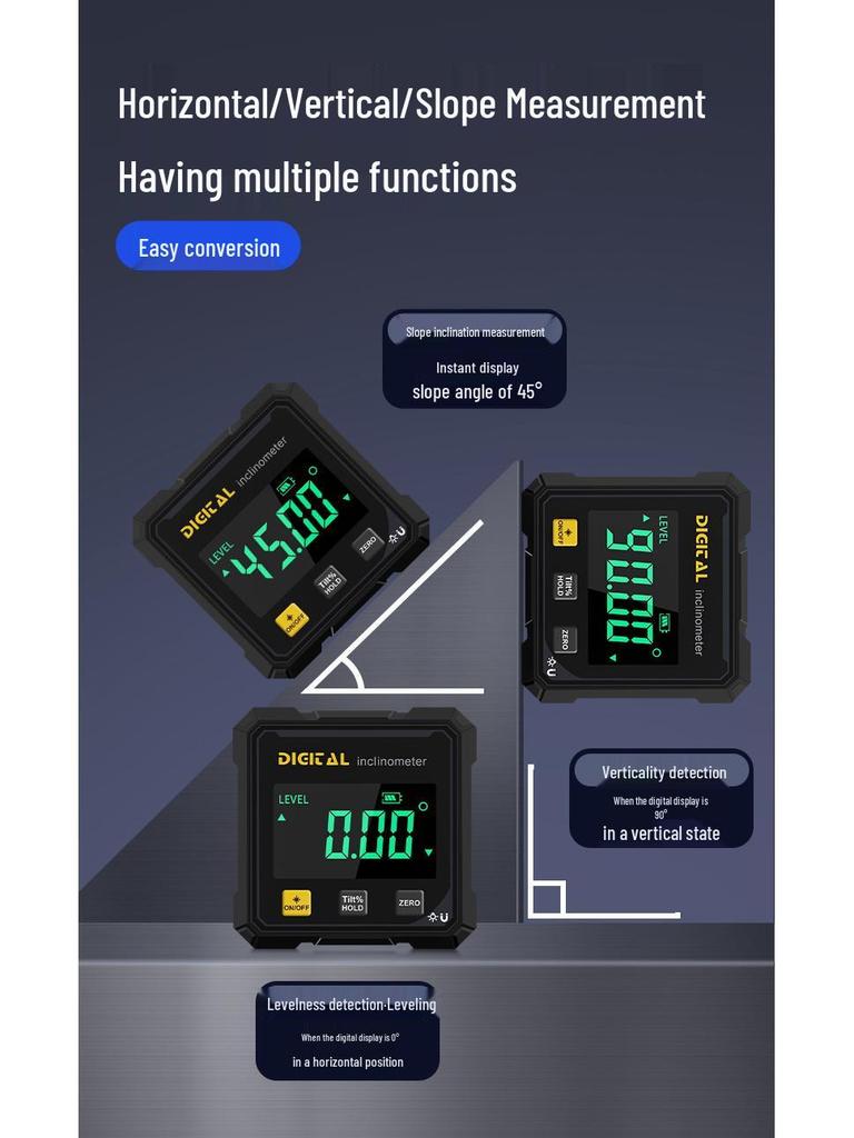 Four-Sided Digital Magnetic Laser Inclinometer with Aluminum Shell