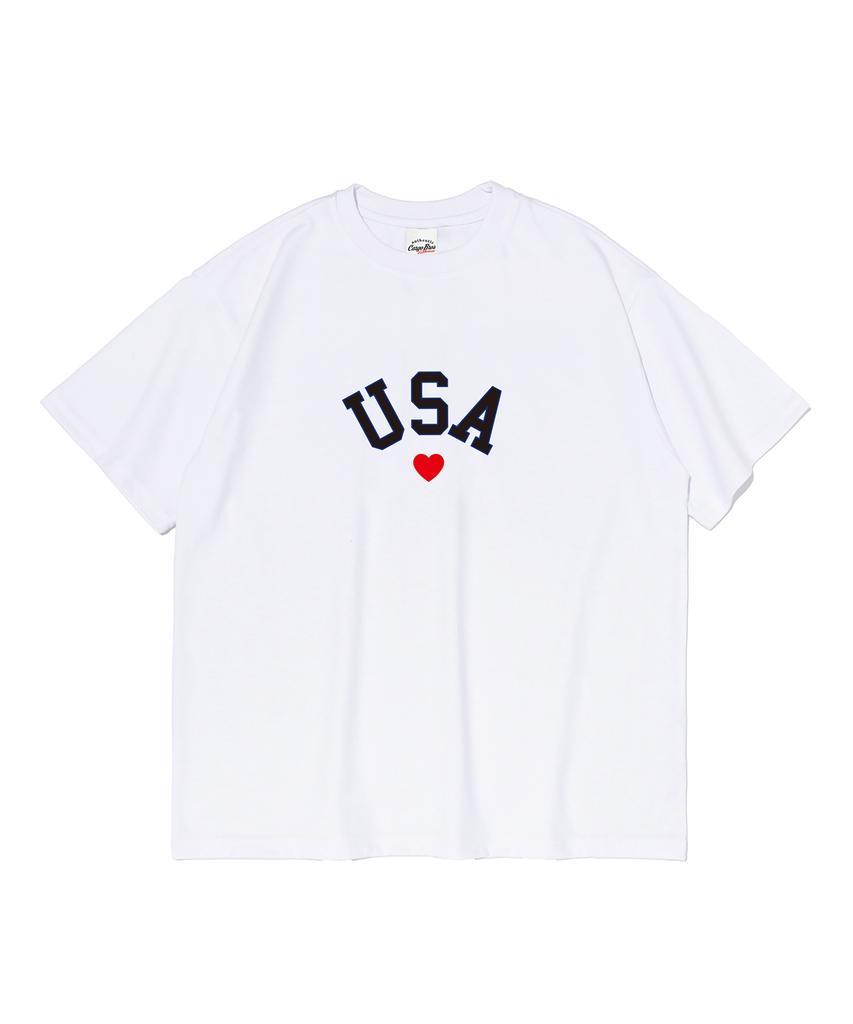 CARGOBROS FOR WOMAN Usa Mini Heart Graphic Short Sleeve T-Shirt (White)