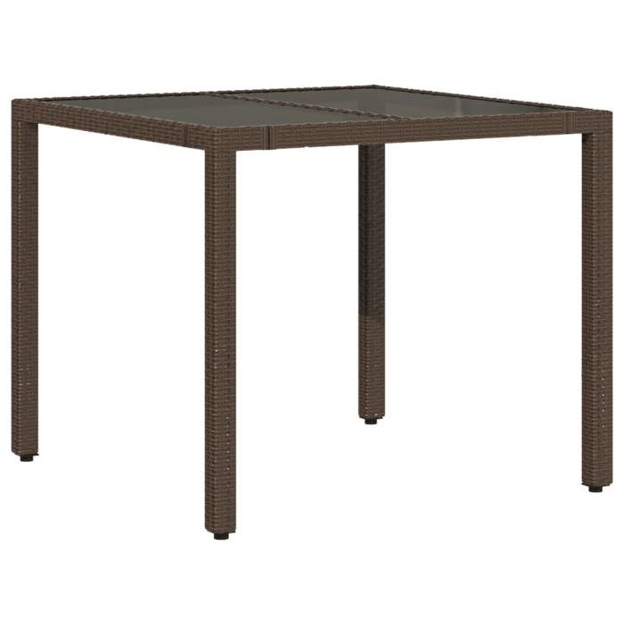 VidaXL Table de jardin avec dessus en verre marron résine tressée 365587