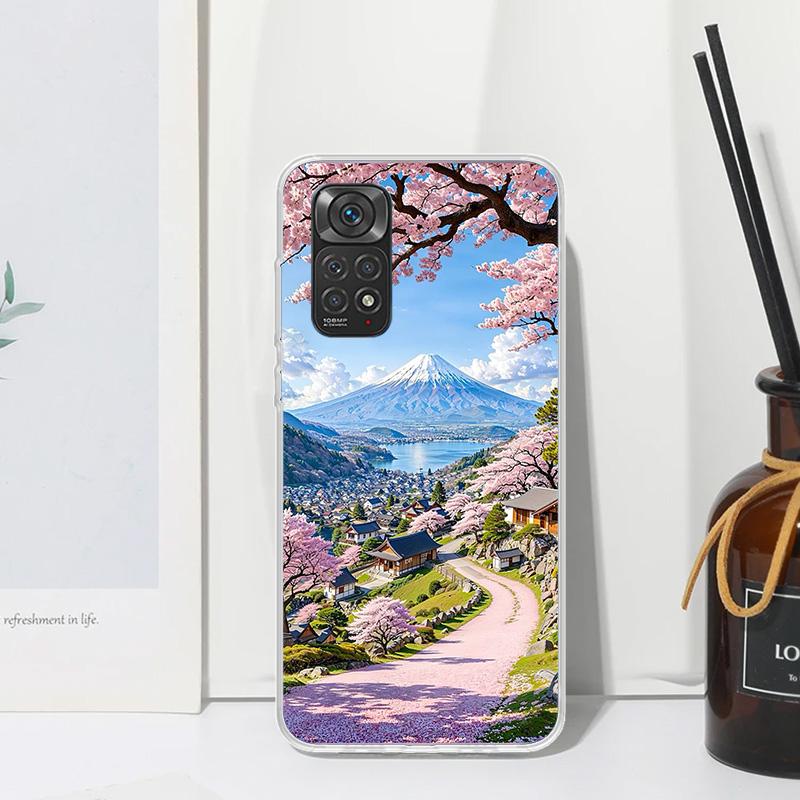 Japanese Cherry Mount Fuji Phone Case For Xiaomi Redmi Note 15 13 14S 14 Pro Plus 12S 11S 10S 12 11E 10 11T Art Fundas Back Cove