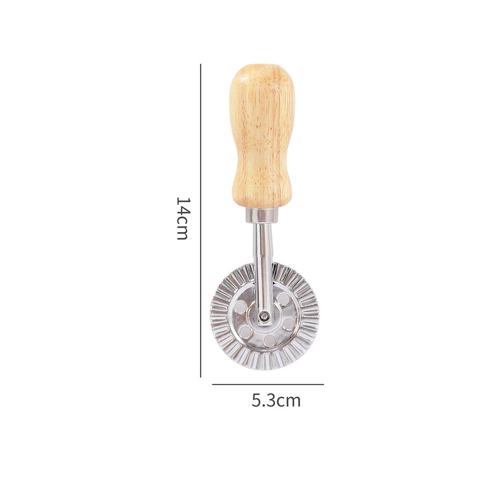 Raviolica Cutter Stamp with Roller Wheel Round Shape with Wood Handle and Grooved Edge Pasta Press Pasta Cutter for Home Kitchen