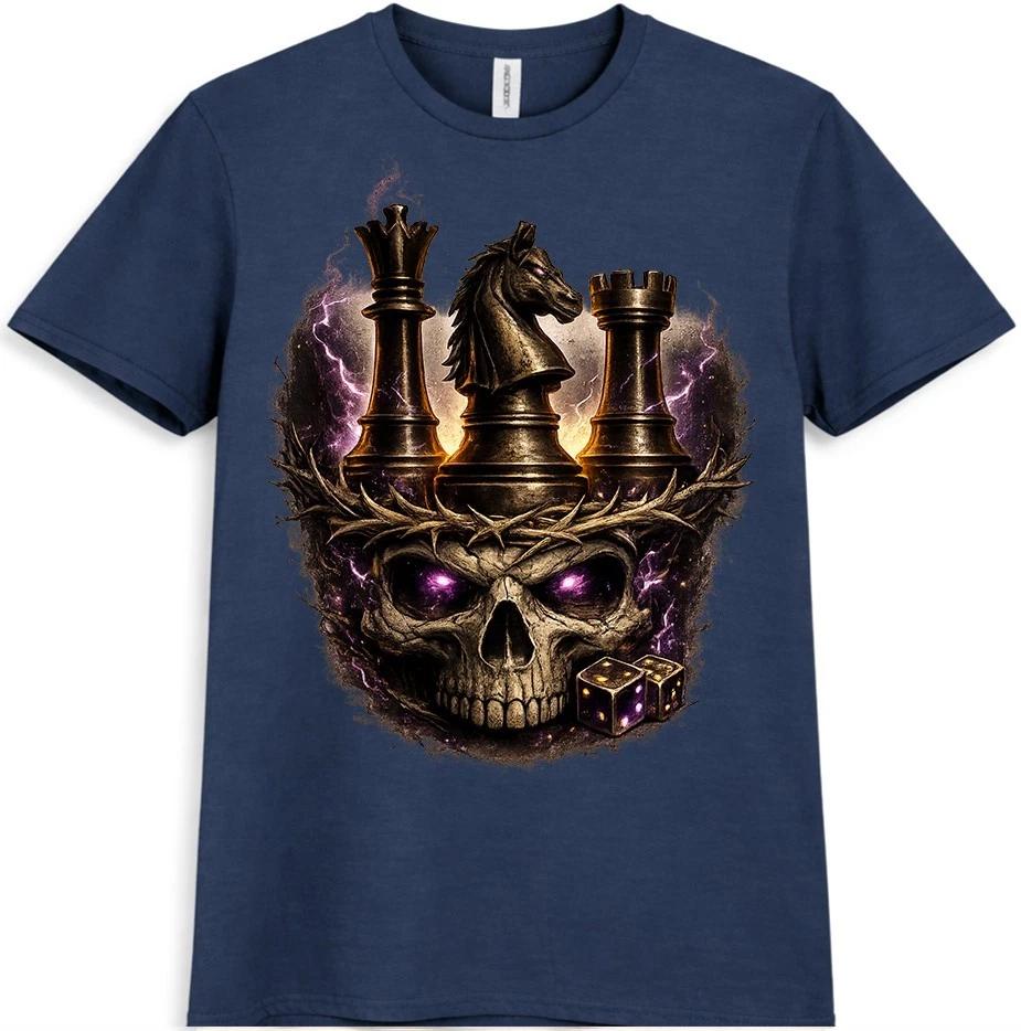 Skull Chess T-Shirt Gothic King Knight Rook Checkmate Player Gift Graphic Tee M