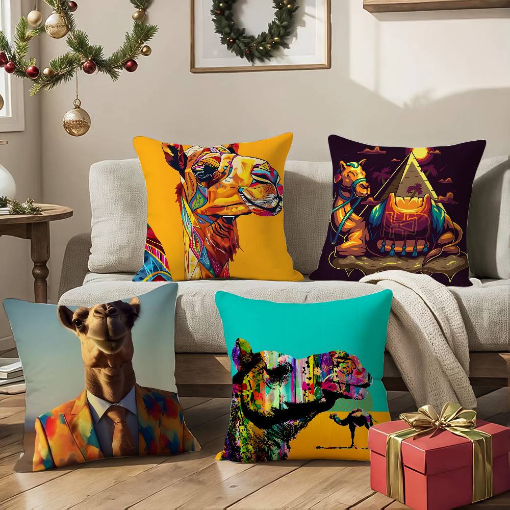 Classic Cartoon Camel-C Pillow Case Silky Elegant Comfort Sofa Bed  Invisible Zipper Beach Pillowcase