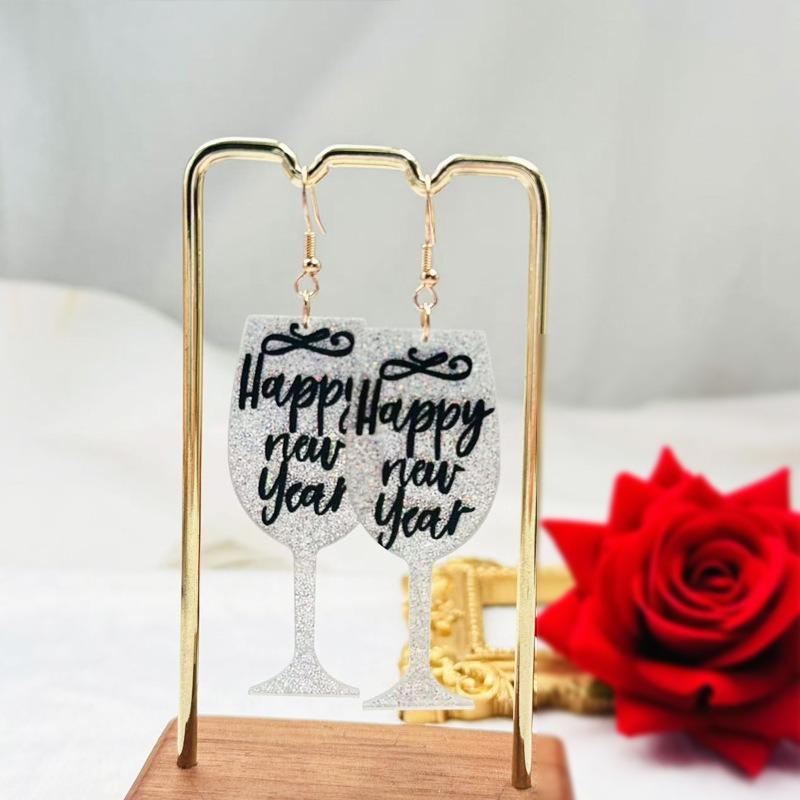 Acrylic plate wine glass earrings printed pattern personality trend classic romantic celebration wine glass earrings