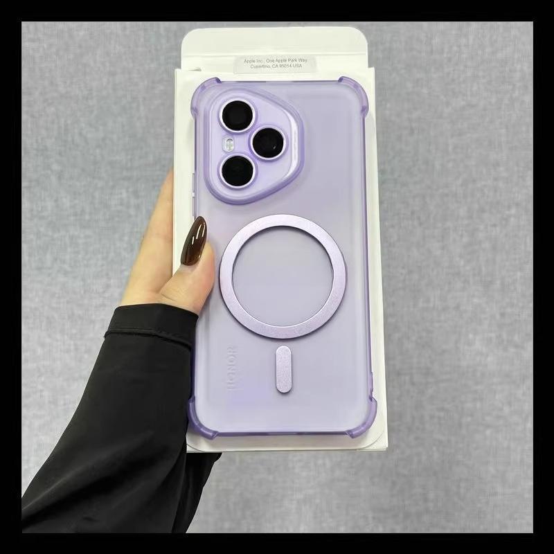 

Противоударный магнитный чехол для беспроводной зарядки Airbag для Honor 400pro 400 Lite 300 Ultra 200 100 90 Pro Magsafe Прозрачная накладка для телефона Honor 400 Lite фиолетовый