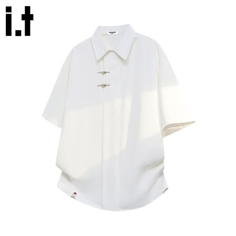 Men s New Chinese Style Disc-Button Short Sleeve Shirt XL белый
