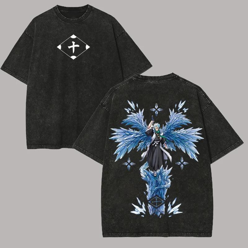 Hot-blooded Anime Bleach Kurosaki Ichigo Graphic Print T-Shirt Men Women Vintage Washed Cotton Summer New Tee Streetwear Y2K Fashion Oversized Top