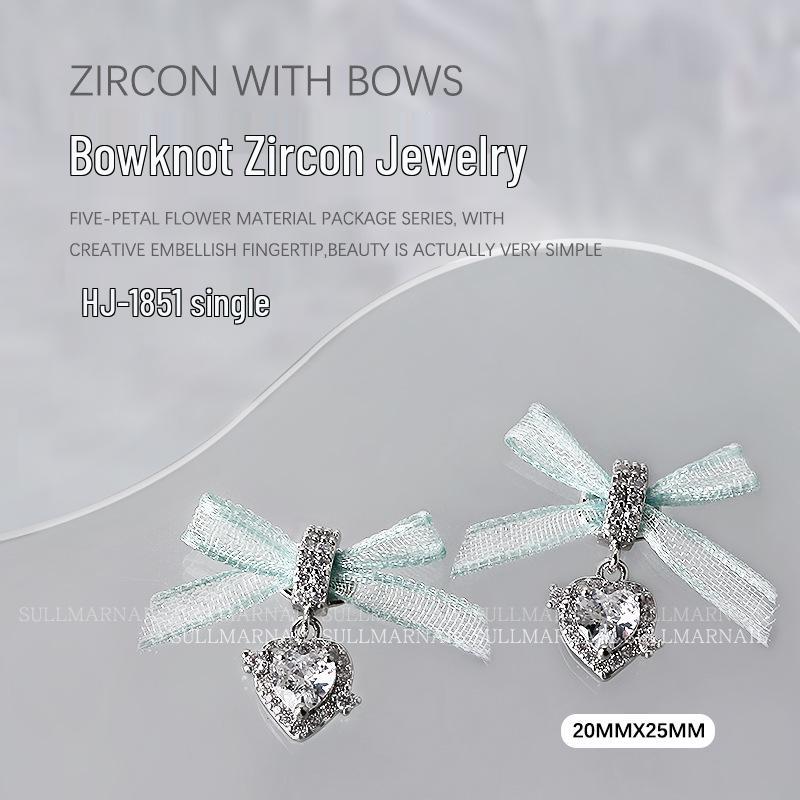 

Серебряный циркон Сердце Бант Нейл-арт Украшения со стразами и бантом из органзы