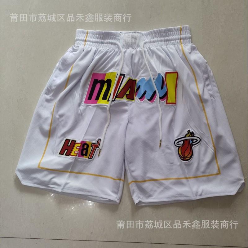 Miami Heat Basketball Shorts Men City White Black Rainbow Print Performance Sportswear Cotton Athletic Pants