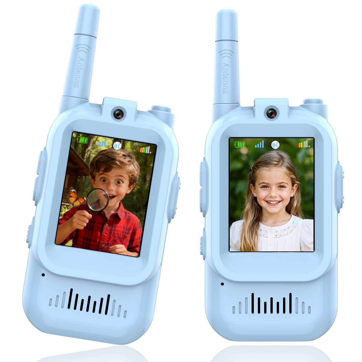 2PCS Airiton Kids Video Walkie Talkie Long Range No Internet connection with camera For Outdoor Children Christmas Gift 2PCS Blue