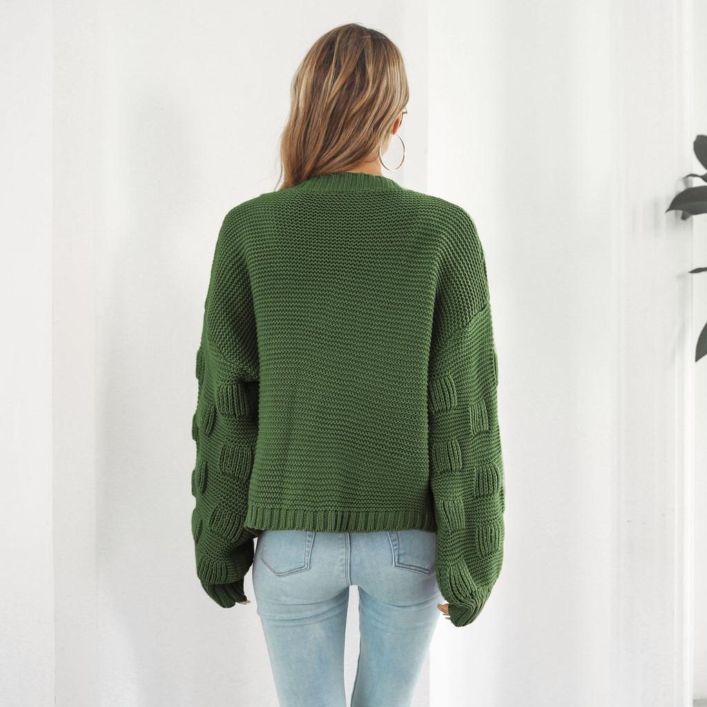 Bubble Lantern Sleeve Loose Knit Sweater Cardigan Coat Autumn and Winter Women's Sweater