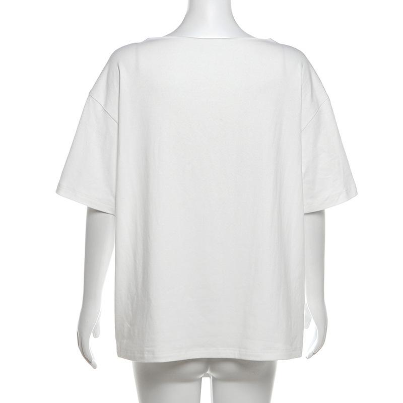 Y2k Estetisk Casual Off Shoulder T-shirt Lös Bokstavstryck Harajuku T-shirts Grunge Vintage Streetwear Oversized T-shirts