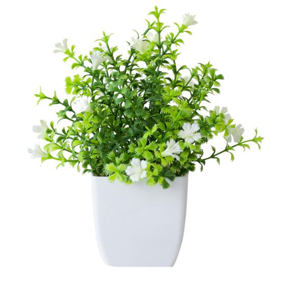 Compact Decorative Plant Artificial Eucalyptus Potted Plant, Lifelike Faux Greenery with Purple/White Flowers & Verdant Leaves, UV-Resistant