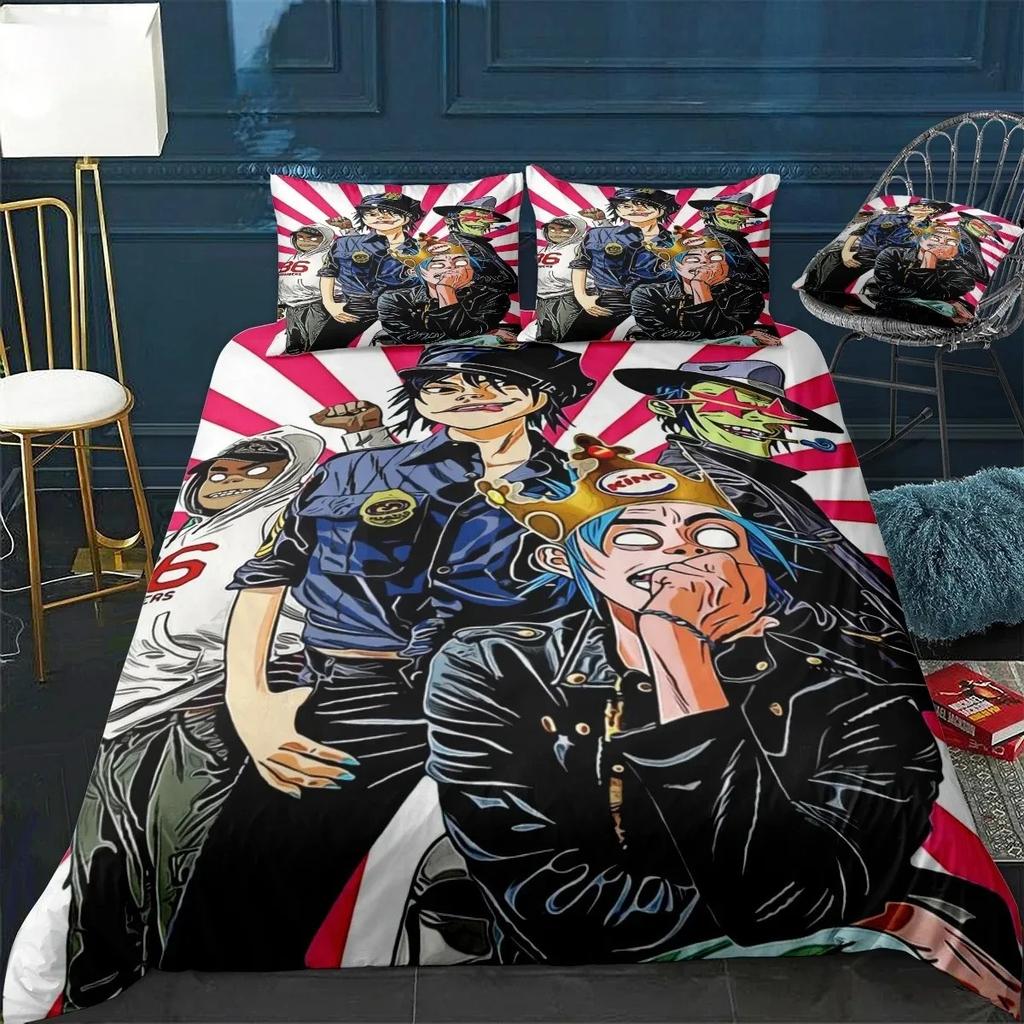 Hudební skupina Gorillaz Povlečení 3D Potisk Vhodné do Ložnice Sada Povlaků na Peřinu S Povlaky na Polštáře Dětský Domácí Textil