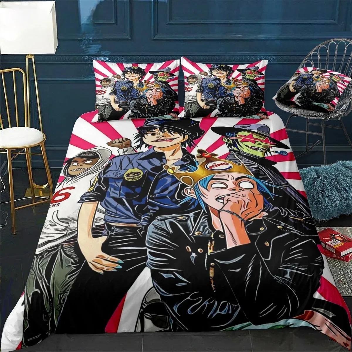 

Music Band Gorillaz Bedding Set 3D Printed Suitable for Bedroom Duvet Cover Set With Pillowcases Kids Home Textile US King 264x228cm
