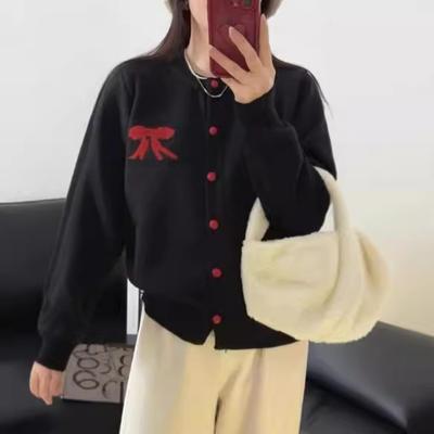 Herbst und Winter mit einem neuen Schleifen-Soft-Trend-Kurzpullover-Strickcardigan-Jacke