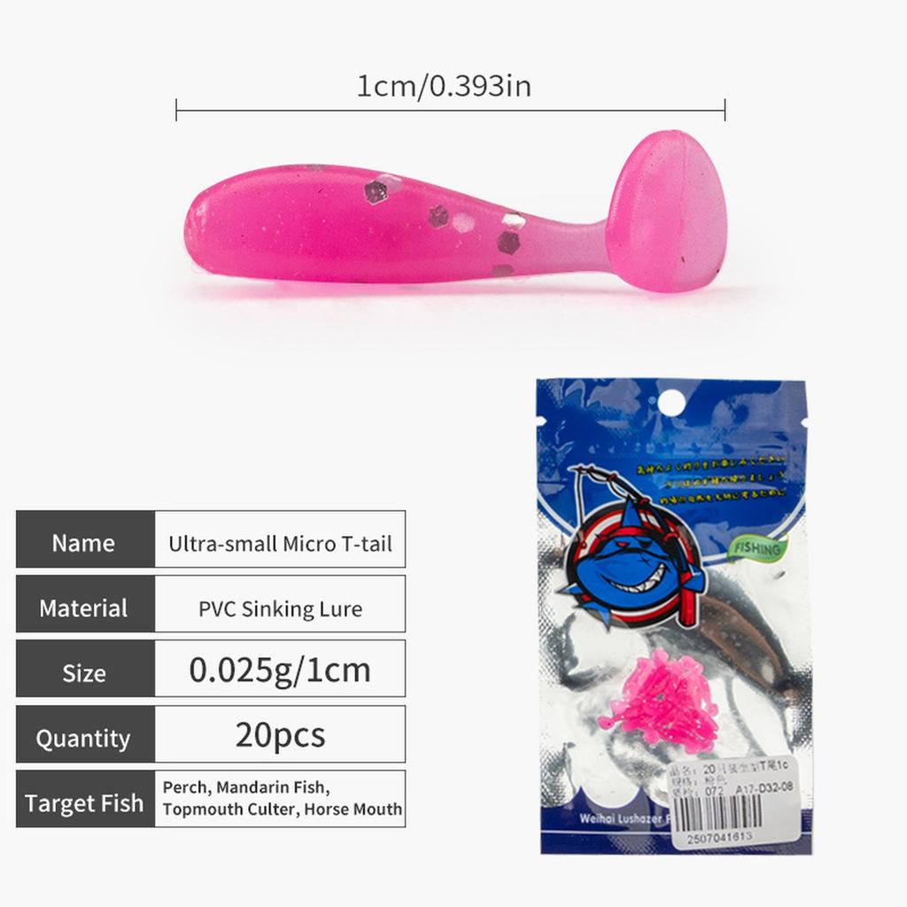 10colors Micro T-Tail Soft - Ultra Grub for Micro Jigging, Trout & Bass-Specific Lifelike Soft Worm 0.39in 0.001oz