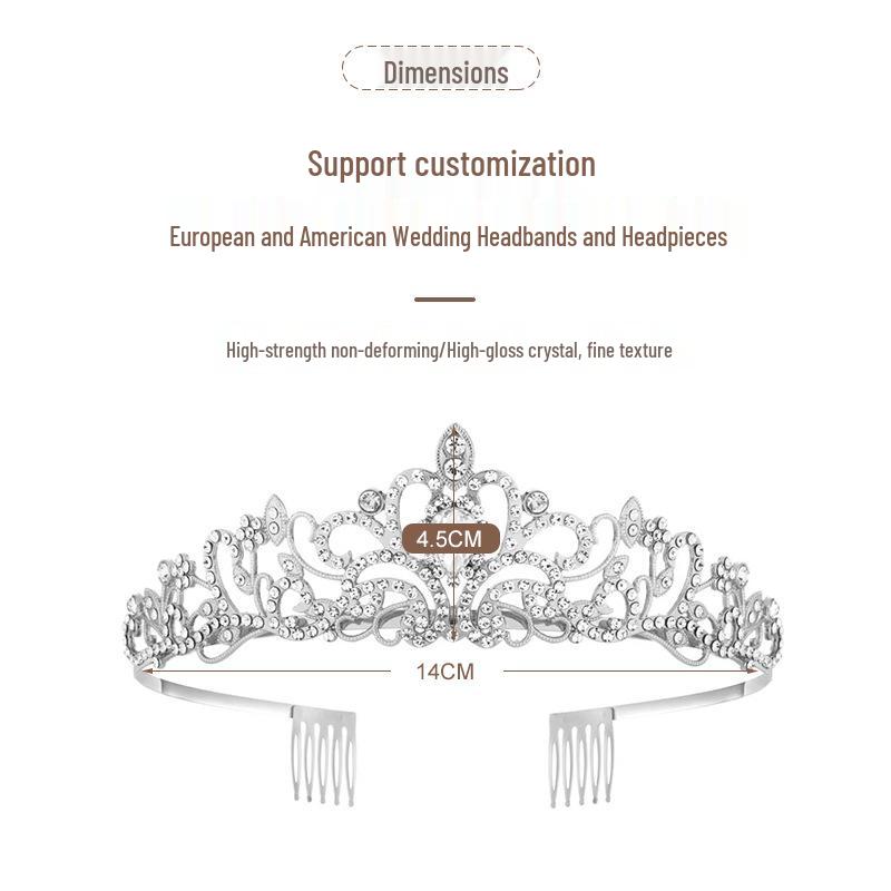 Crystal Bride Crown Headpiece: European & American Wedding, Birthday, Photo Studio Hair Accessory