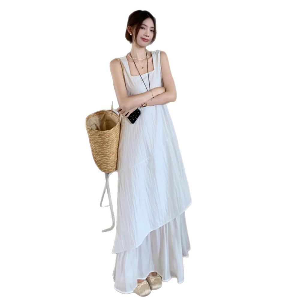 Irregular Strap Dress Women's Clothing 2025 Summer New French Stunning Seaside Vacation Style Suspender Long Skirt
