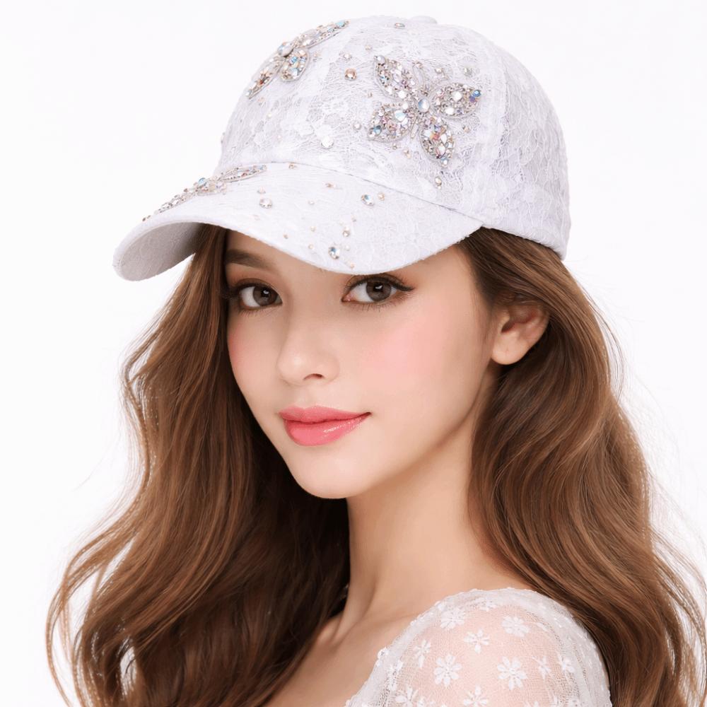 Butterfly Visors Cap Rhinestone Mesh Peaked Hat Casual Flower Baseball Cap  Outdoor