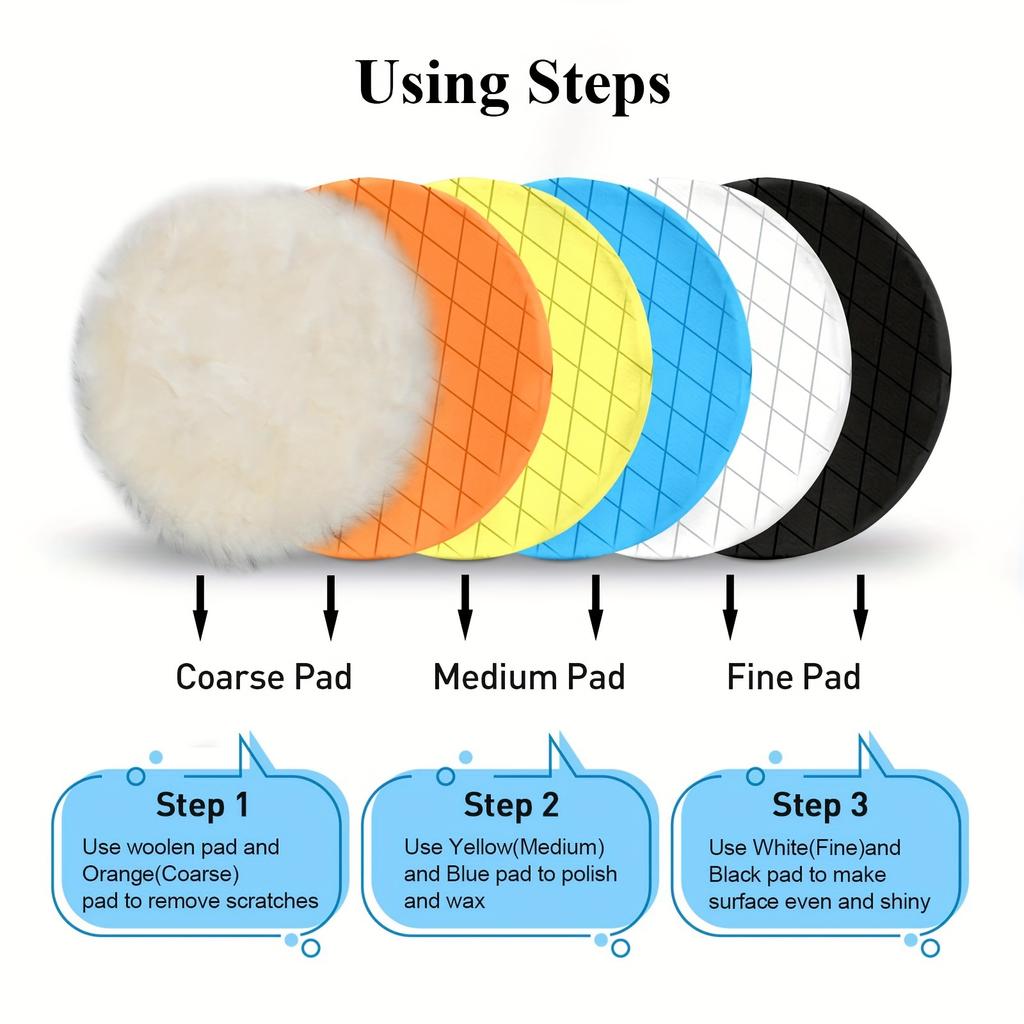 7pcs Buffing Polishing Pads 6 Inch- 7pcs 150mm Face for 6 Inch 150mm Backing Plate, Car Compound Buffing Sponge Pads and Knitted Cutting Polishing