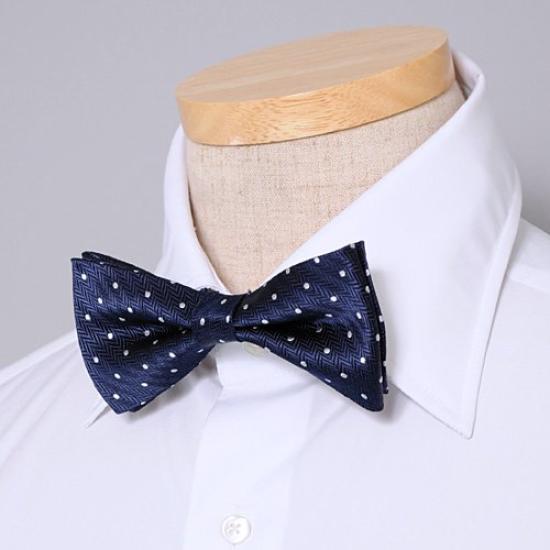 Ogier Bow Polka Dot Made In and Navy Blue Tie, 100% Silk, Pattern, Japan, Formal, Weddings, Receptions, After-Parties, Parties, Casual,