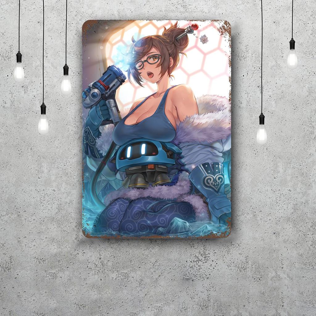 Mei Overwatch Vintage Metal Tin Signs Posters Decor Retro Metal Plaque Wall Art Decor for Garage Bar