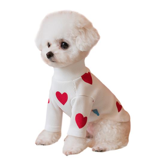 Red Heart Dog Shirt Love Pullover Valentine's Day Heart Prints Pet Turtleneck Cute Pet Clothes Festive