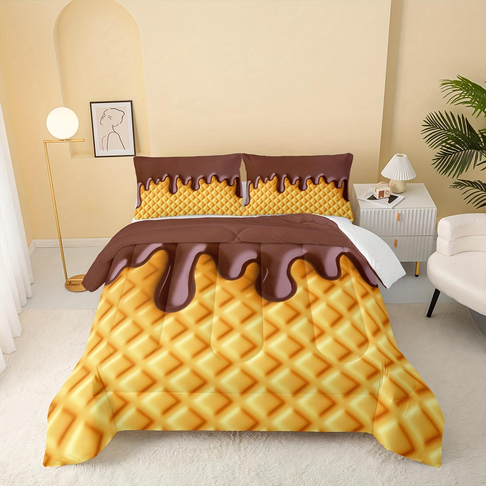 

Creamy Waffles Bedding Set 3D Printed Duvet Cover Set Soft Single Twin Double Size Bedroom Decor Duvet Cover Set Gift Christmas Eu Single 135x200cm