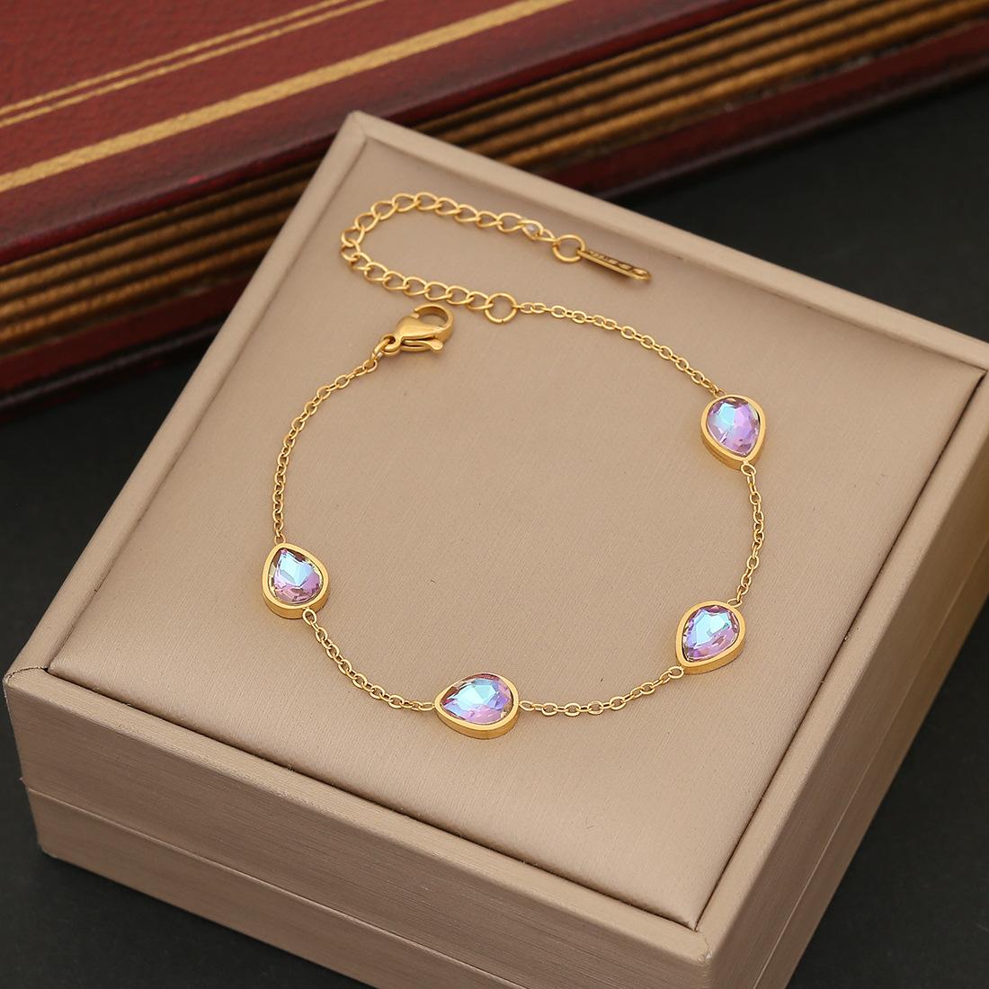 

Красочные хрустальные браслеты-цветы в форме сердца для женщин, изящные элегантные браслеты из нержавеющей стали, модные аксессуары для запястья