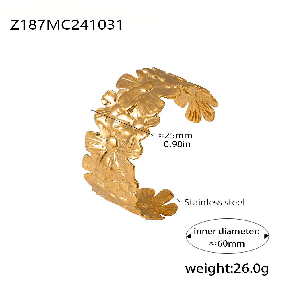 Qiong Yao 18K Gold Plated Floral Petal Open Cuff Bracelet