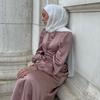 Double Wear Ramadan Muslim Dress Abayas Lace Up O-Neck Dubai Turkey Islam Clothing Kaftan Robe for Womens Girls