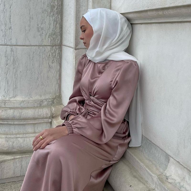 Double Wear Ramadan Muslim Dress Abayas Lace Up O-Neck Dubai Turkey Islam Clothing Kaftan Robe for Womens Girls