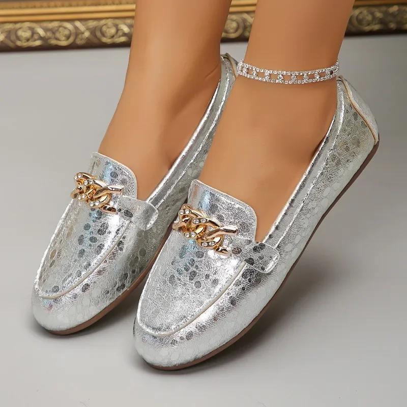 2024 Neue Schuhe Damen Ein Tritt Damen Ballerinas Herbst Runde Zehenkette Einfarbig Weiche Sohle Lässig Bequem Große Größe Ballerinas Schuhe