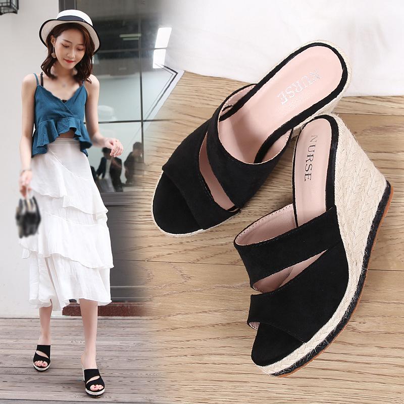   2025 top verkauf Keil sandale frauen sommer schuhe  jute gesponnene platform high heel sexy hausschuhe erhöhen casual schuhe