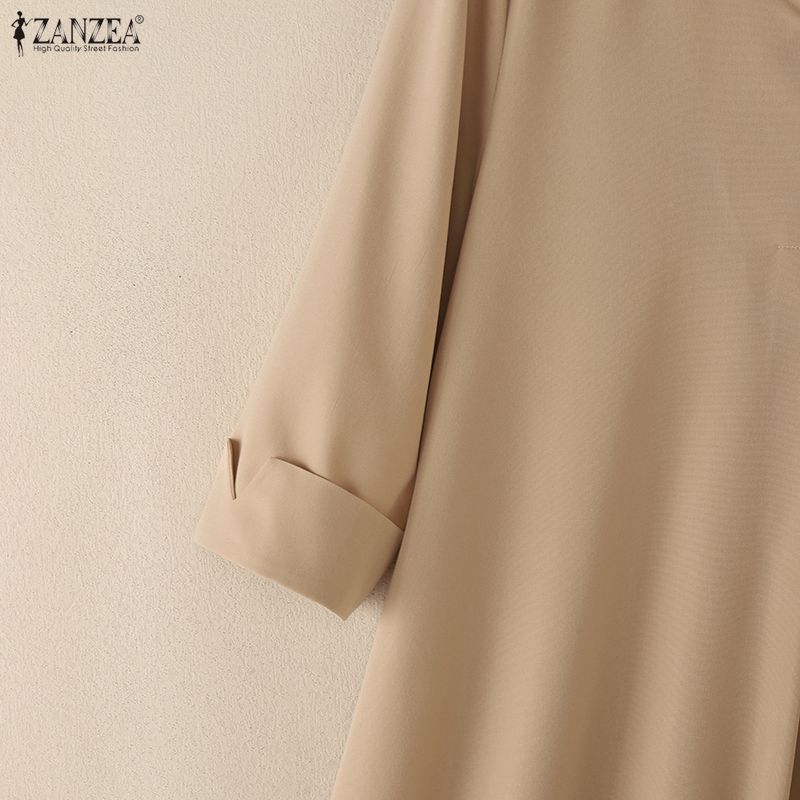 ZANZEA Vestido largo casual para mujer con cuello vuelto, holgado y de manga 3/4