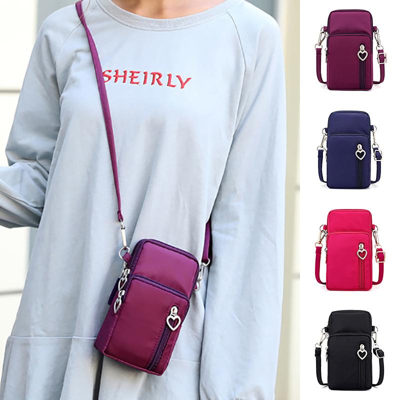 Casual Small Shoulder Bag Women Cell Phone Pocket Case Waterproof Nylon Sport Arm Package Mini Messenger Purse Crossbody Handbag