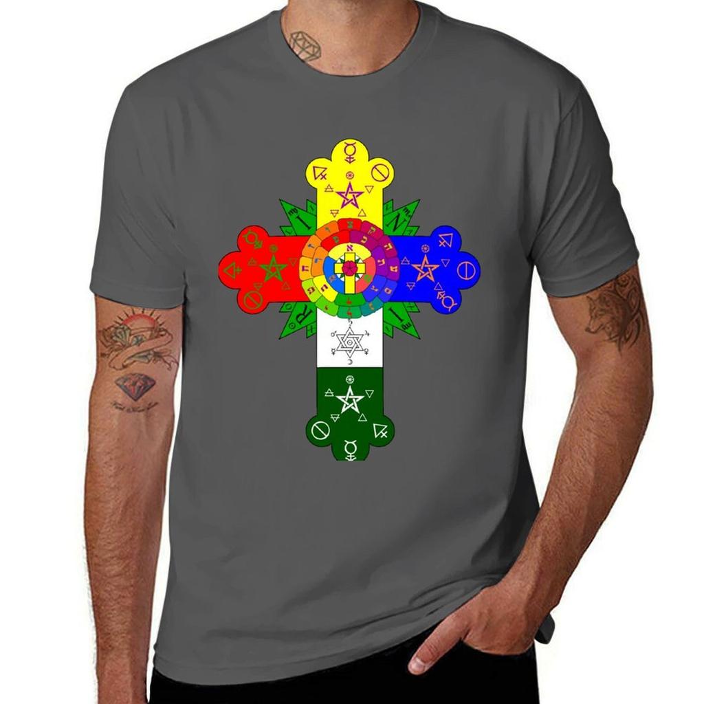 THELEMIC ROSE CROSS LAUnisex TShirt Soft Casual Short Sleeve Cotton Tee