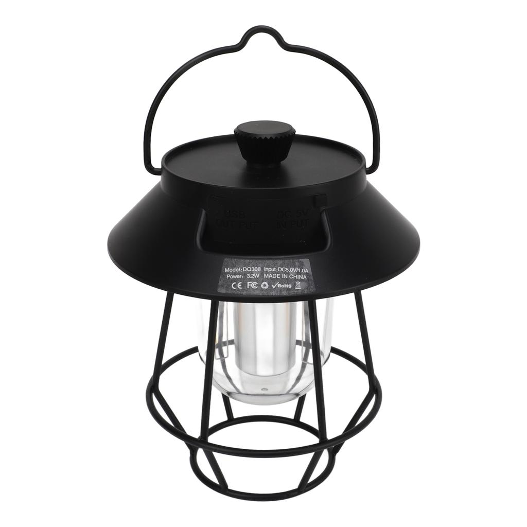 Camping Lantern Waterproof USB Rechargeable 3 Modes Handheld Vintage Lantern with Metal Hook for Outdoor Camping Black