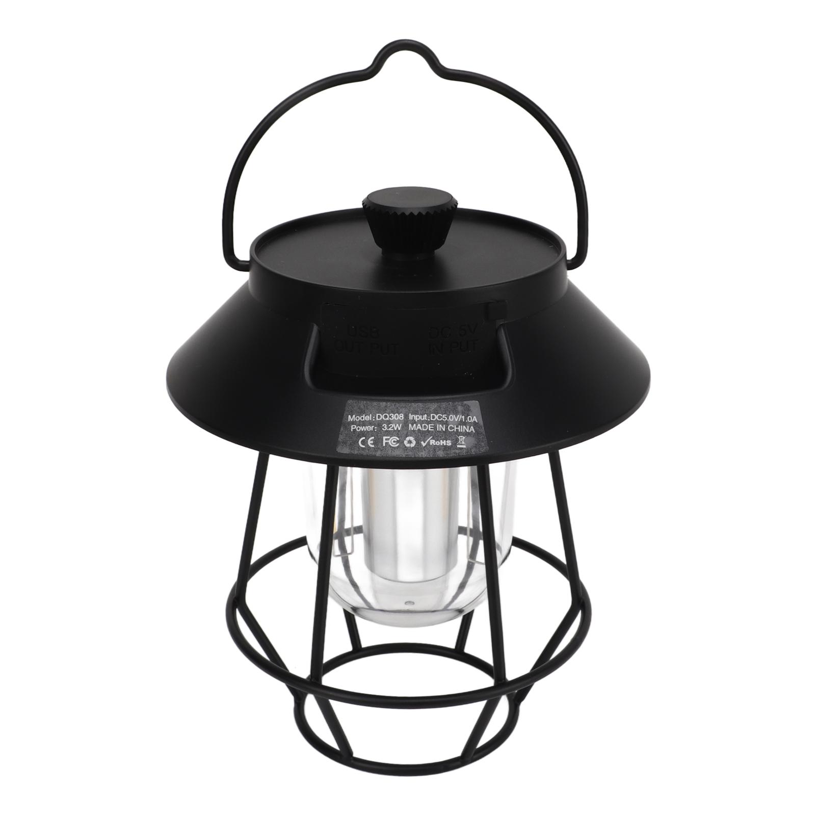 

Camping Lantern Waterproof USB Rechargeable 3 Modes Handheld Vintage Lantern with Metal Hook for Outdoor Camping Black чёрный