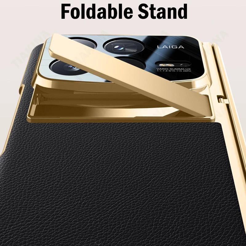 Foldable Stand Leather Funda for Xiaomi Mix Fold 4 Plating Hinge Case for Xiaomi Mix Fold 4 Case with Front Screen Glass Film