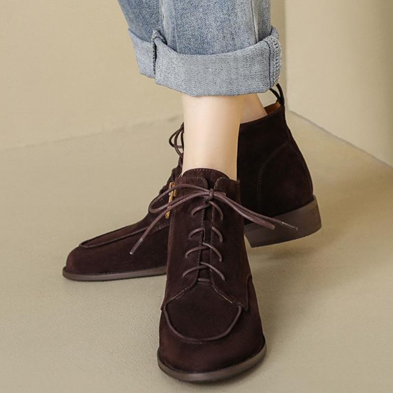 Bottes pour femmes 2025 pour le printemps l'automne Daim de mouton Bout rond Talon carré Bottines basiques Chaussures d'hiver Mode femme