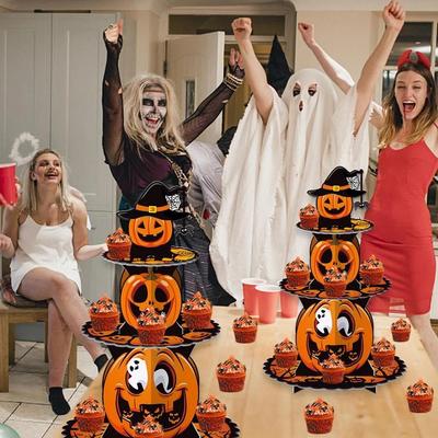 Halloween Decoration Pumpkin Multi-layer Cake Rack Ghost Festival Party Dessert Table Multi-layer Paper Cake Tray
